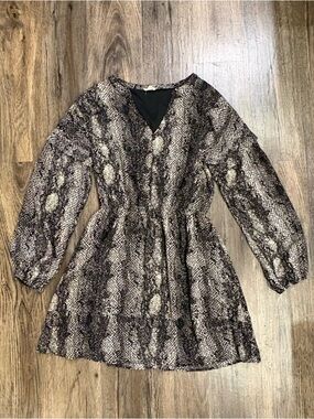Peach Love California Brown and Black Snake Print Long Sleeve Mini Dress